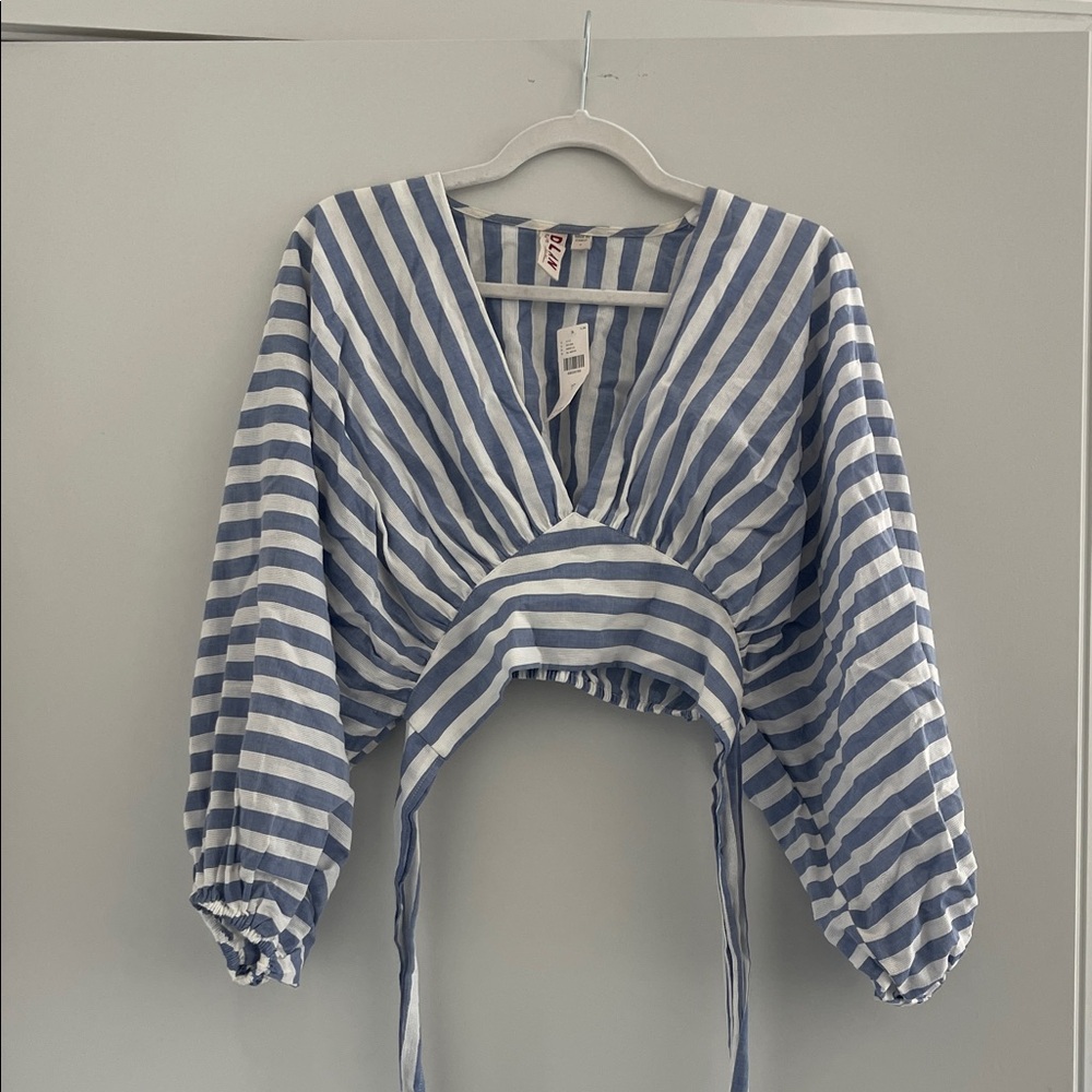 Anthropologie Dolan V Neck Blue and White Striped Blouse